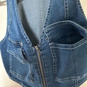 Love Tree Denim Cropped Vest - Classic Blue